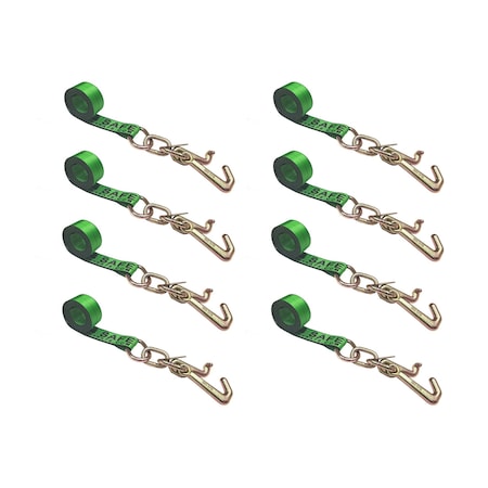 Tie 4 Safe 2" x 10' Tie Down Strap w/ TJ Cluster Hook for Wrecker Tow Truck Auto Hauling Green, 8PK TWS65-5210-TJ-GR-8